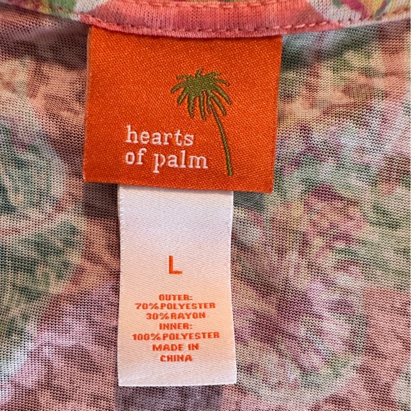 Hearts of Palm tropical print blouse embellished neck coral lime pineapple large - Picture 13 of 16
